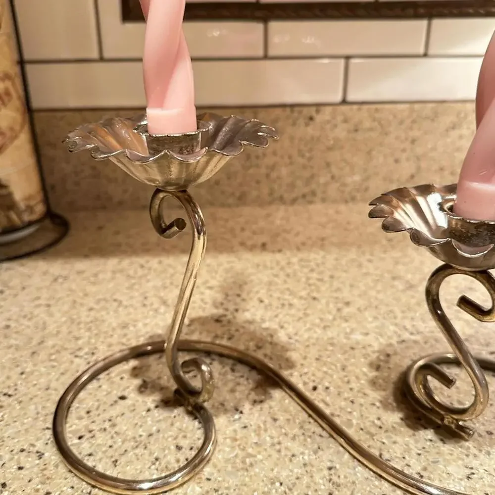 Vintage Mid-Century Silver Tone Double Candlestick Holder